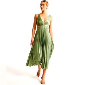 Satin Pleated Cutout Maxi Dress